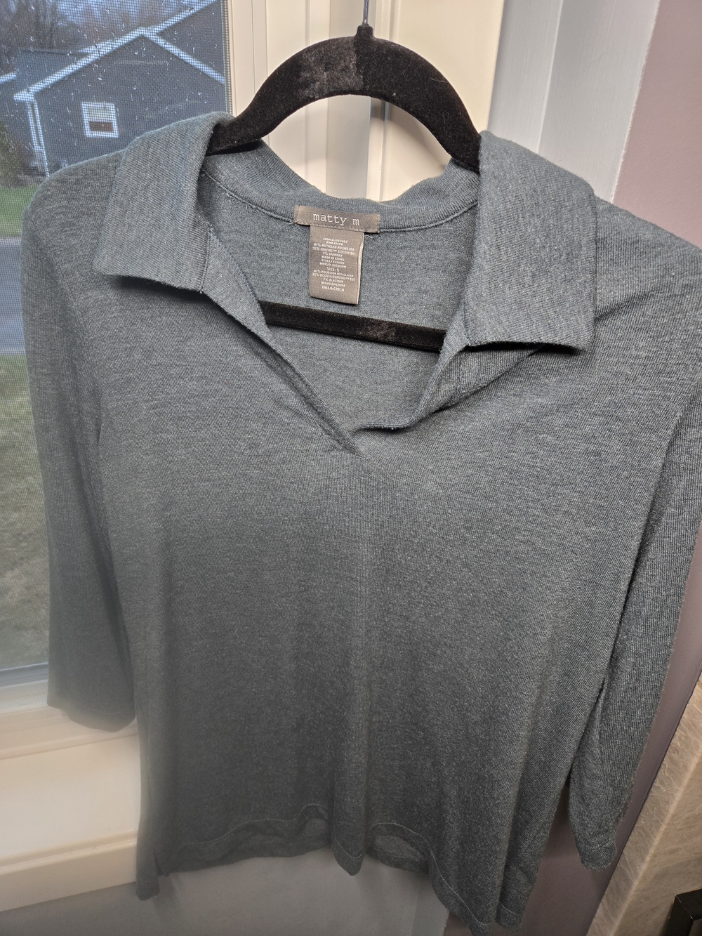 Matty M Blue Gray Knit Polo Sweater